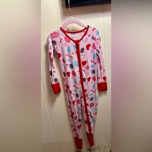Little Sleepies Pink and Red Heart Print Onesie